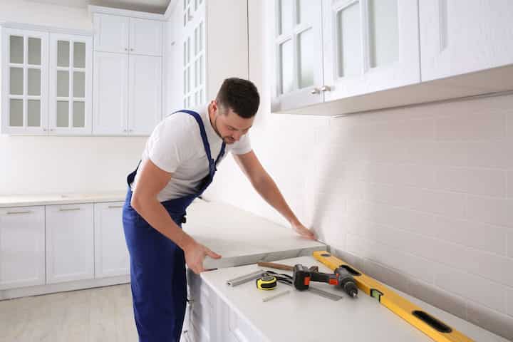 A kitchen countertop made of a durable and stain-resistant material, designed for easy maintenance in Lucas