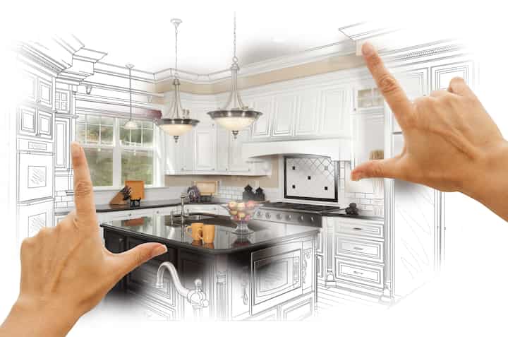 A kitchen renovation design with an open floor plan, featuring a large island and modern appliances in Lucas
